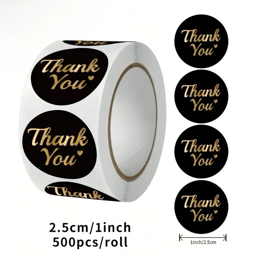 Elegant Black and Gold Thank You Stickers 500pc NWT